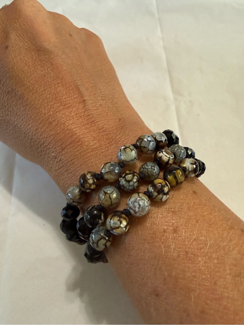 SAACHI Multi Strand Black Gray Faceted Rondelle Crystal Glass Beaded Bracelet
